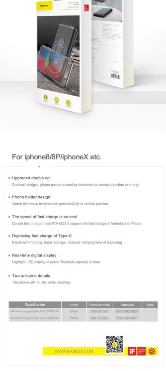 Внешний аккумулятор&nbsp;Baseus Wireless (10000mAh) WXHSD-D01 - Black: фото 22 из 22