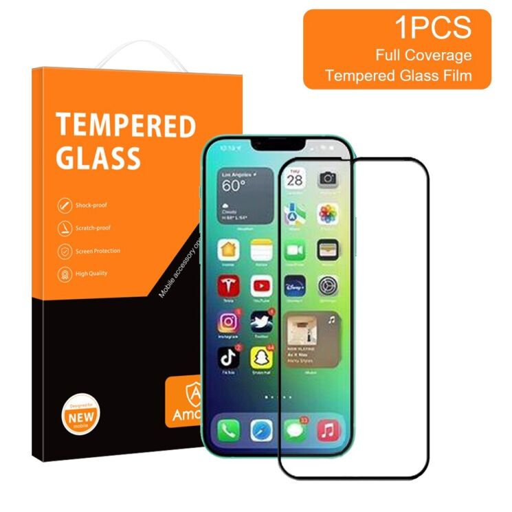 Защитное стекло AMORUS Full Glue Tempered Glass для iPhone 14 - Black: фото 4 из 12
