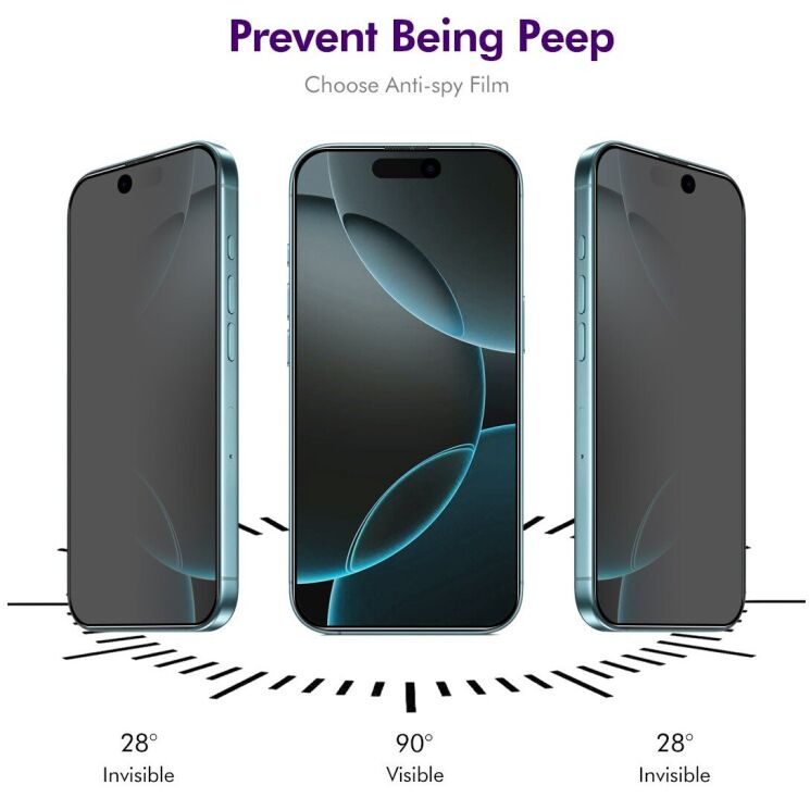Защитное стекло HAT PRINCE Privacy для Apple iPhone 17 Pro - Black: фото 3 из 7
