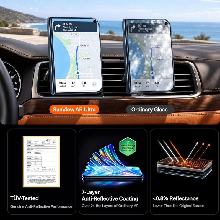 Защитное стекло на внешний экран TORRAS Sunview AR Series для Apple iPhone Duo - Black: фото 2 из 7
