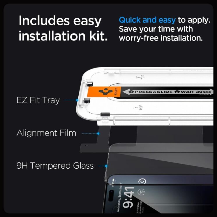Захисне скло Spigen (SGP) Screen Protector GLAS.tR EZ Fit Black для Apple iPhone 15 Pro (AGL06899) - Black: фото 10 з 13
