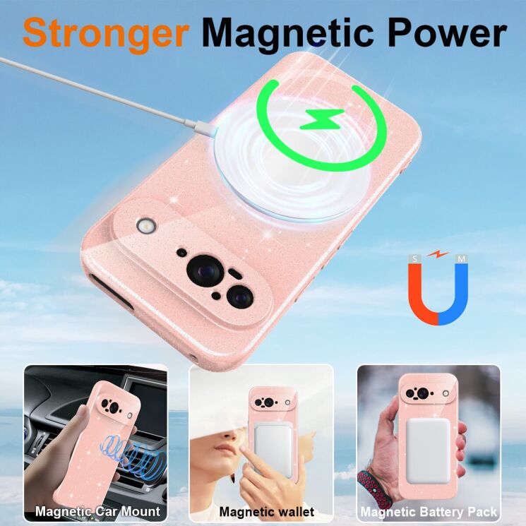 Захисний чохол Deexe Glitter Case with MagSafe для Google Pixel 9 - Blue: фото 2 з 7