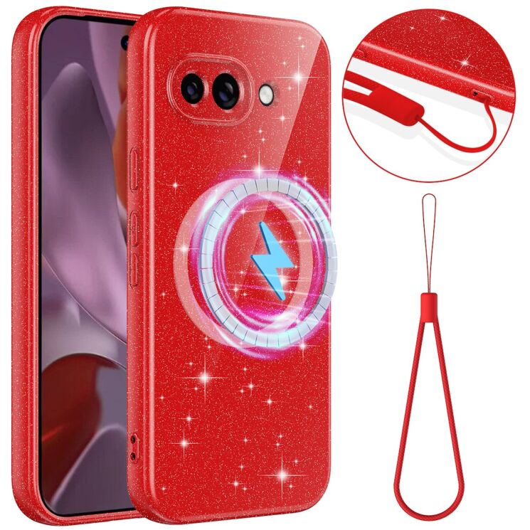 Защитный чехол Deexe Glitter Case with MagSafe для Google Pixel 9a - Red: фото 1 из 7