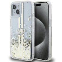Захисний чохол Guess Liquid Glitter Gold Stripes для Apple iPhone 15 Plus - Transparent: фото 1 з 8