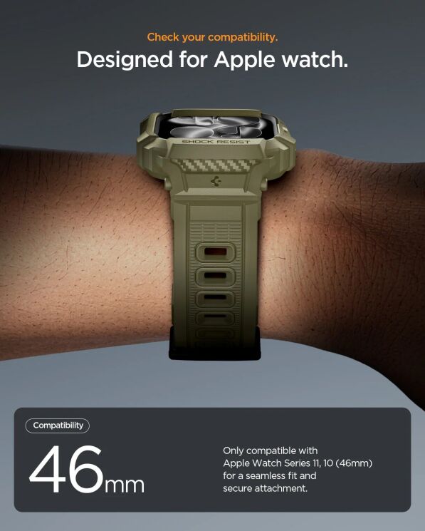 Захисний чохол Spigen Rugged Armor Pro 2 для Apple Watch 10 / 11 46 mm (ACS10507) - Vintage Khaki: фото 12 з 17