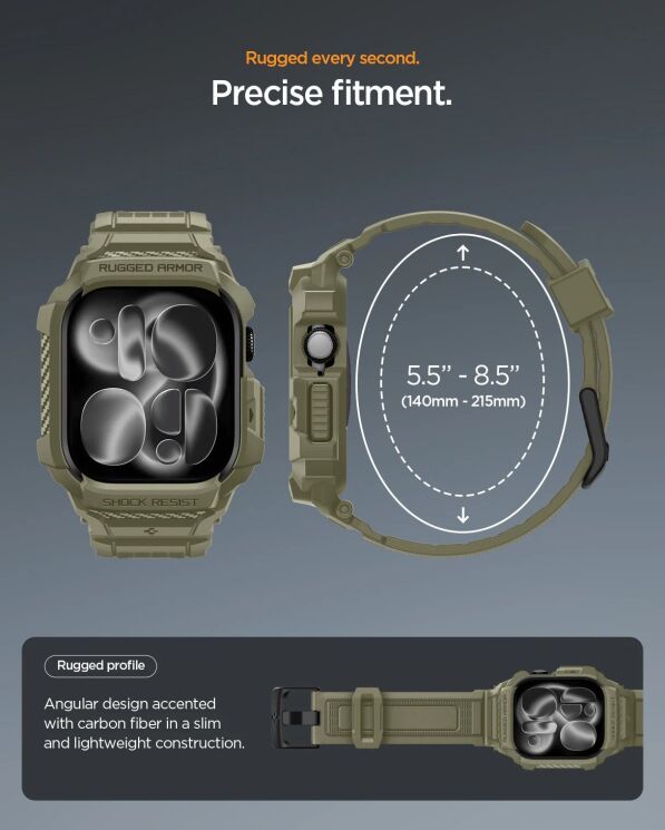 Захисний чохол Spigen Rugged Armor Pro 2 для Apple Watch 10 / 11 46 mm (ACS10507) - Vintage Khaki: фото 14 з 17