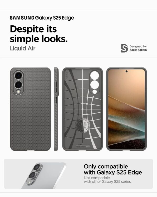 Захисний чохол Spigen (SGP) Liquid Air для Samsung Galaxy S25 Edge (S937) ACS09421 - Marble Grey: фото 17 з 22