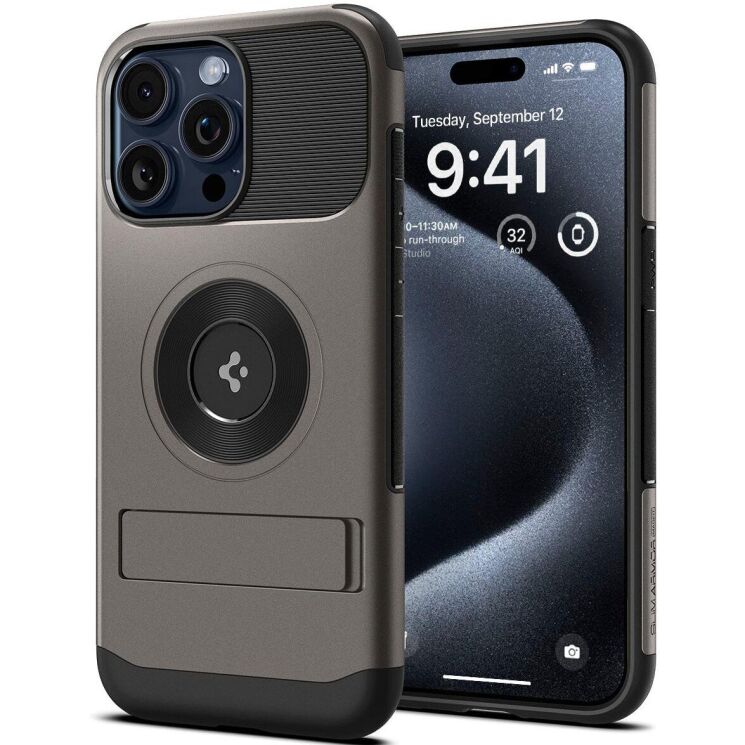 Защитный чехол Spigen (SGP) Slim Armor (MagFit) для Apple iPhone 15 Pro (ACS06476) - Gunmetal: фото 1 из 8
