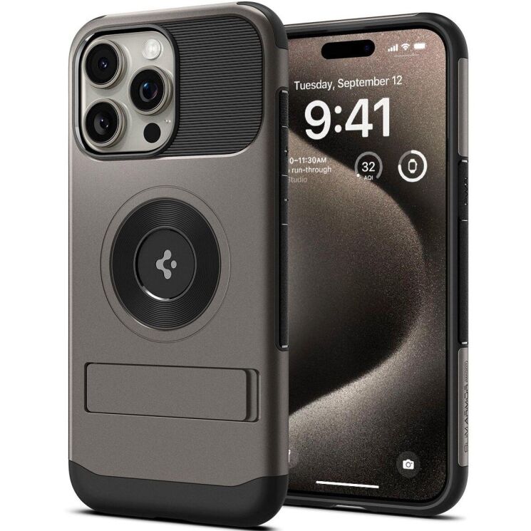 Защитный чехол Spigen (SGP) Slim Armor (MagFit) для Apple iPhone 15 Pro Max (ACS06451) - Gunmetal: фото 1 из 8