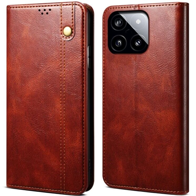 Защитный чехол UniCase Leather Wallet для Xiaomi Poco F6 Pro - Brown: фото 1 из 7